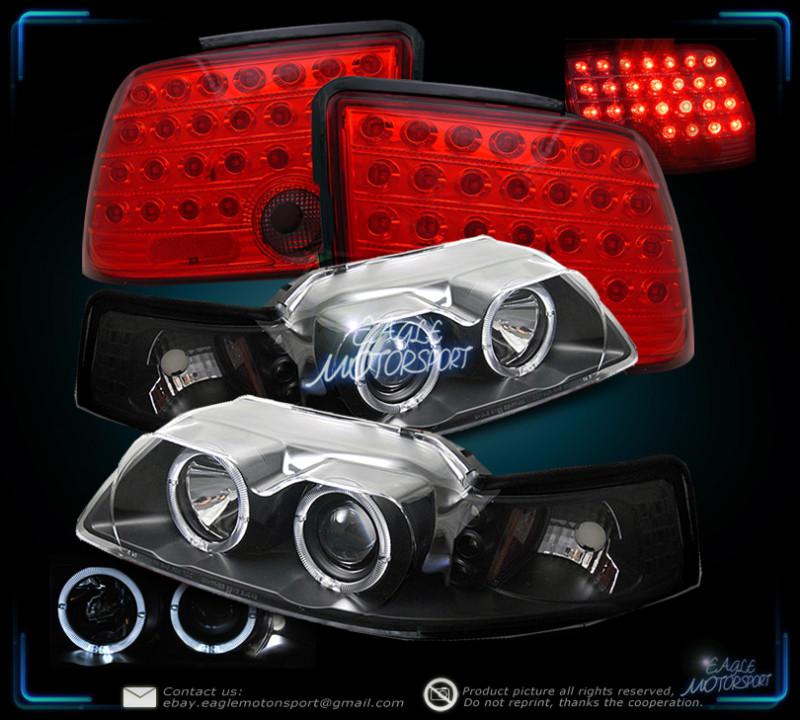 1999-2004 ford mustang halo headlights/red smoke led tail lights