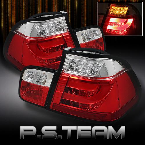 99-01 bmw e46 3-series 4dr sedan red/clear led tail lights lamps w/led tube/bar