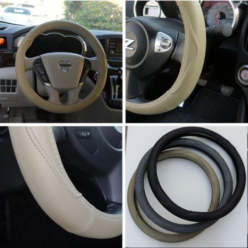 Fit hyundai kia subaru beige leather steering wheel cover kit 57003 14"-15" 38cm