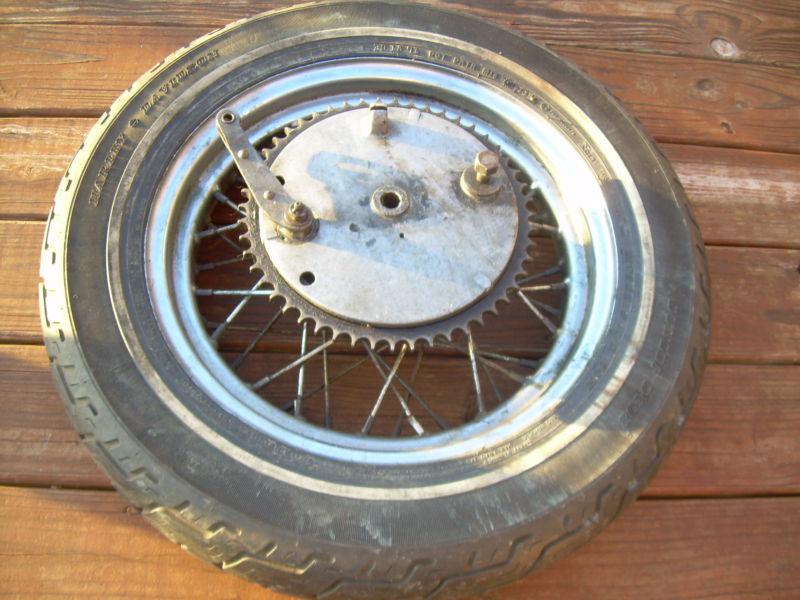 1975 harley sportster original 16" drum brake chrome rear wheel and tire