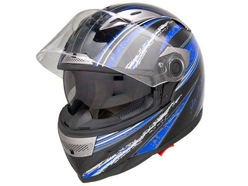 Snowmobile atv utv 4x4 mx - gloss blue/black dot full face helmet dual visor - m