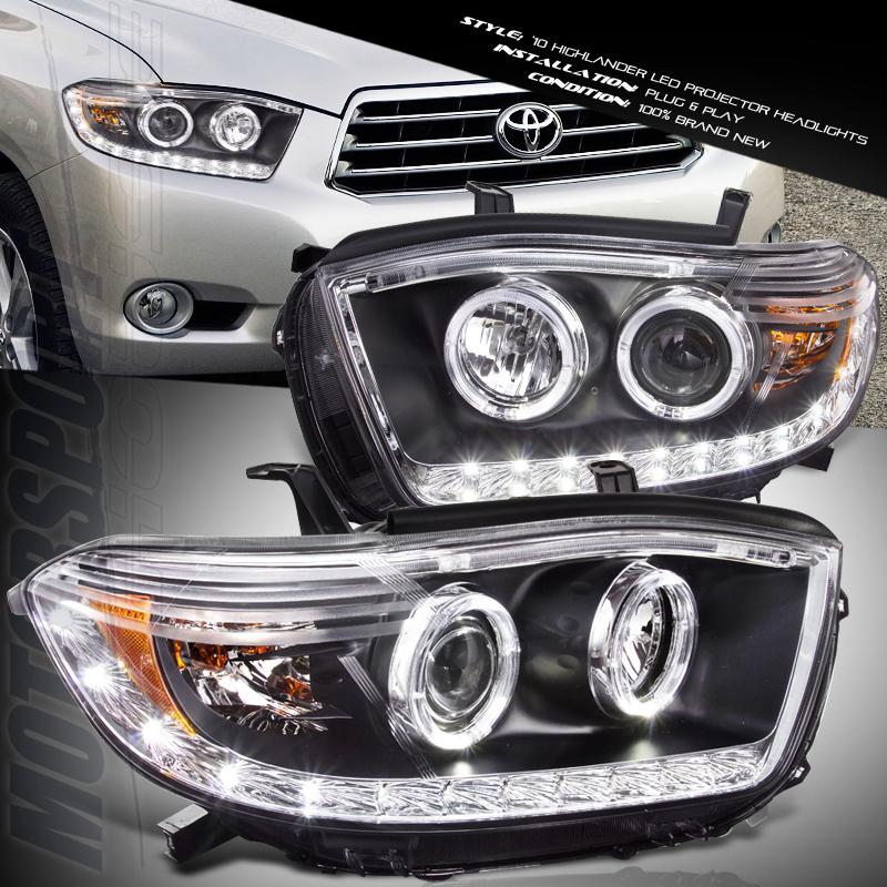 Jdm toyota highlander angel eyes projector headlamps lights led black housing