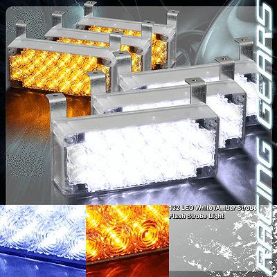 132 amber white led 12v 3x mode deck dash grille hazard strobe lights (6x panel)