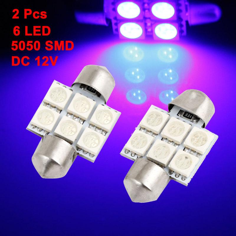 2 pcs festoon 31mm 5050 smd 6 led blue light dome map bulb lamp dc 12v