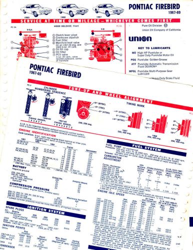 1967 1968 1969 pontiac firebird 67 68 69 lubrication lube tune-up charts cc 2