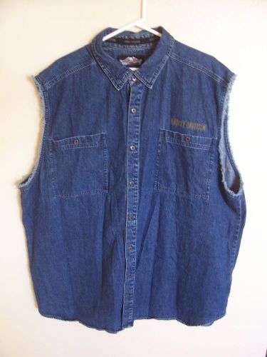 Vintage men&#039;s harley davidson sleeveless embroidered denim shirt xxx t