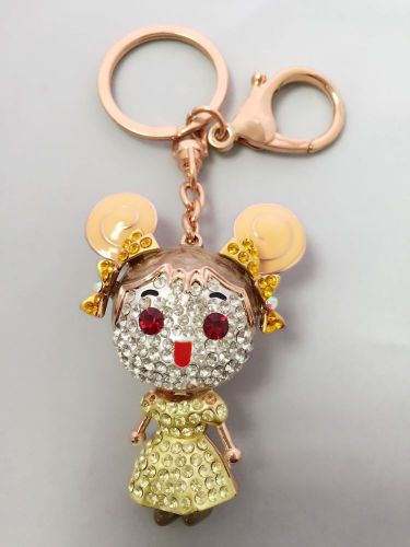 Brass plated crystal doll keychain