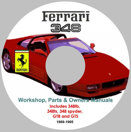Ferrari 348 workshop, parts &amp; owners manuals on cd 1989 - 1995 models