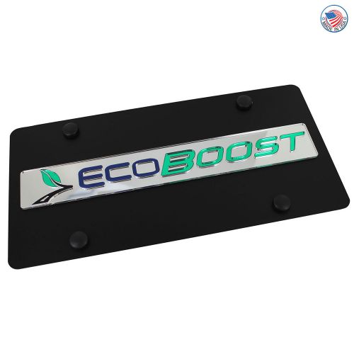 Ford ecoboost logo on carbon black stainless steel license plate
