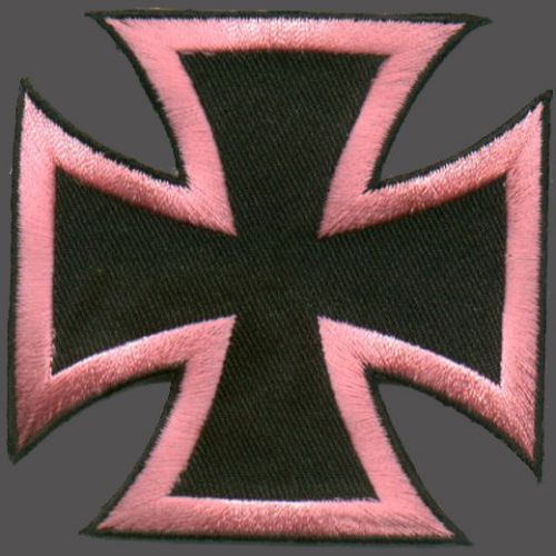 Iron cross pink emroidered patch biker patch.