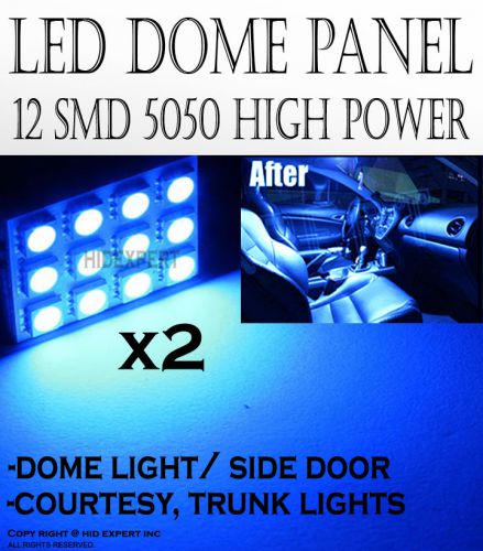 Icbeamer 2pcs panel blue 12-smd led dome map lights interior door ligh sh8625