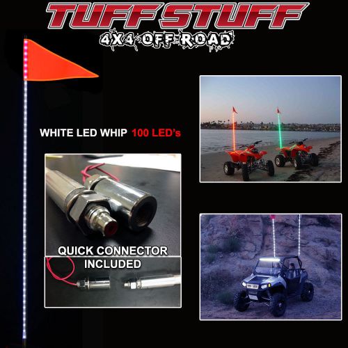 Tuff stuff xtreme white 6&#039; led whip- includes quick connect, mount &amp; 100 led&#039;s