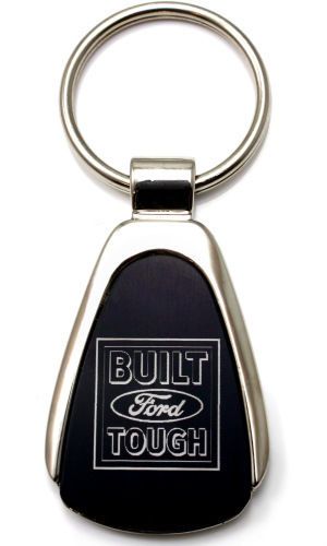 Genuine ford built tough logo metal black chrome tear drop key chain ring fob