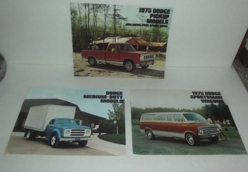 3 dealer brochures on 1975 dodge pick up trucks sportsman wagon vans medium duty