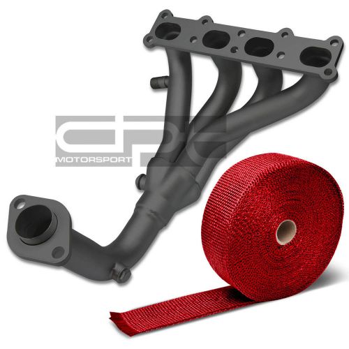 For 01-03 mazda protege/5 fs-de dohc black coated exhaust header+red heat wrap