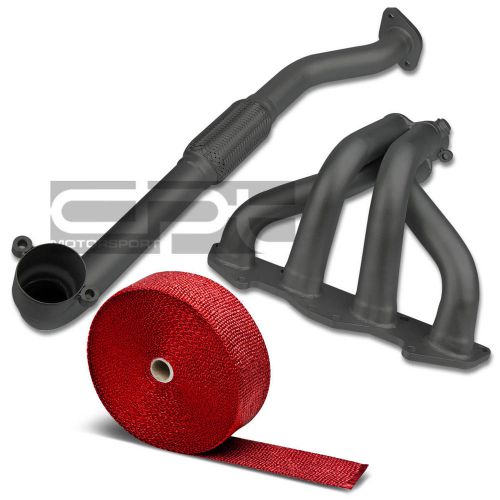 For 2g eclipse/talon/avenger 2.0 nt black coated exhaust header+red heat wrap