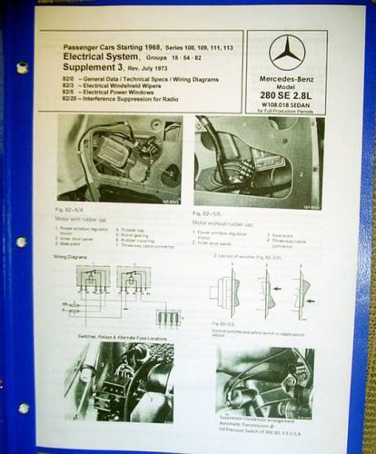 Mercedes 280se w108 electrical power windows service repair manual 1966-up