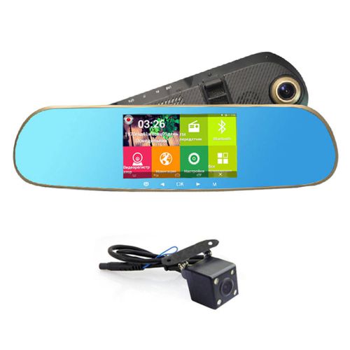 5&#034; quadcore android rear view mirror gps navigation car dvr+dual camera 1080p