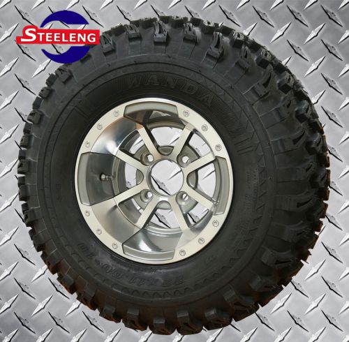 Golf cart 10&#034; gunmetal storm trooper aluminum wheels + 22&#034; at tires (set of 4)