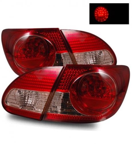 Fit 03-08 toyota corolla red clear led tail lights rear brake lamps left+right