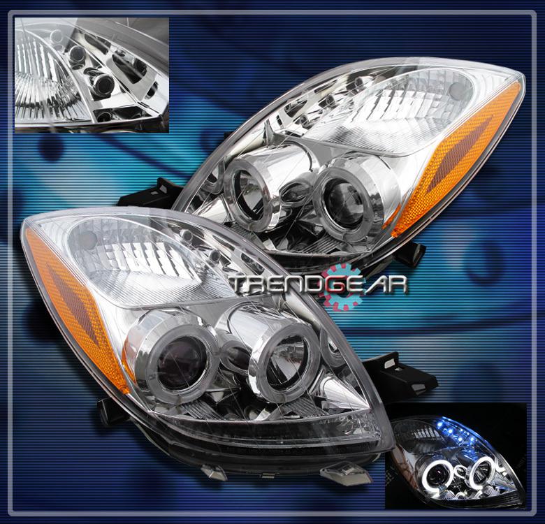 06 07 08 toyota yaris 2/3dr dual halo led projector headlights jdm chrome ce le