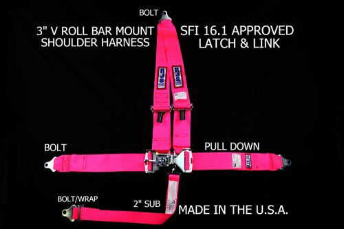 Rjs sfi 16.1 latch &amp; link bolt in harness belt v roll bar mount hot pink 1125410