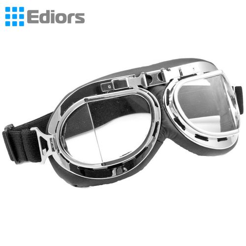 Aviator pilot cruiser steampunk atv bike motorcycle goggles eyewear chrome clear