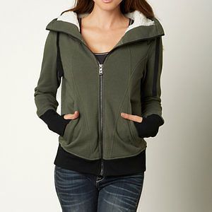 Fox racing cliffhanger sherpa womens zip up hoody mlitary/green xs