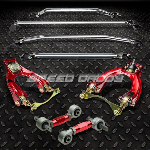 Upper+lower strut bars+red front+rear camber+bushing kit/arm civic eg/integra dc