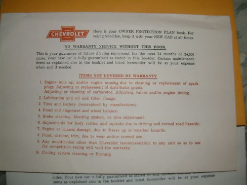 1953 to 1962 chevrolet vehicle owners manual envelope corvette impala