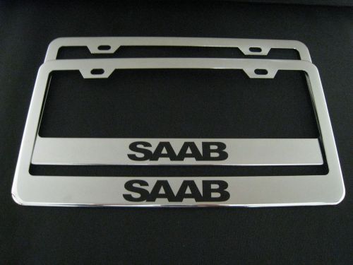 2 saab stainless steel chrome license plate frame + screw caps