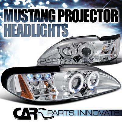 Ford 94-98 mustang cobra gt led halo projector headlights lamp chrome