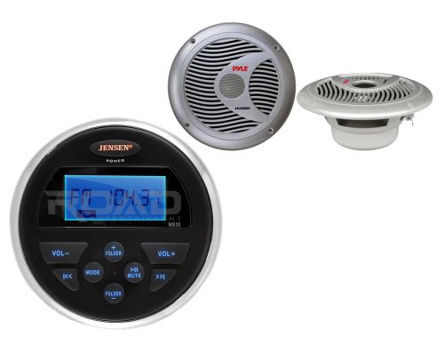 Ms30 marine usb aux am fm jensen radio, 2 silver 6.5&#034; 150w 2way marine speakers