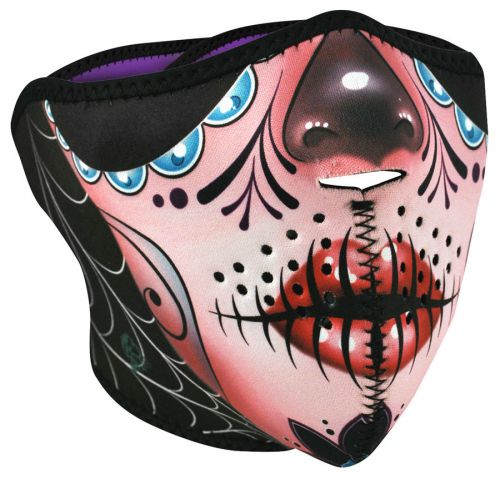 Zan headgear neoprene half mask - sugar skull reversible to purple