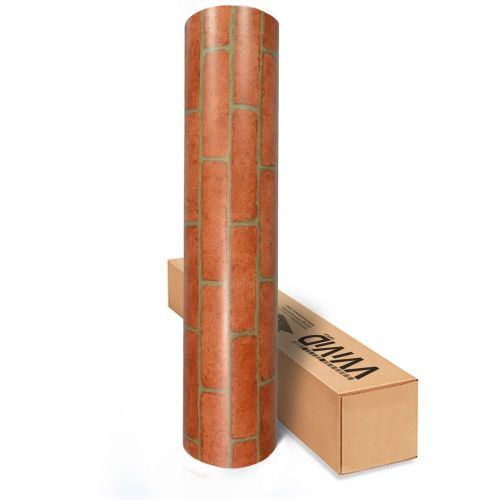 Block brick wall effect vinyl laminated 10ft x 42&#034; 3 mil roll sticker orange