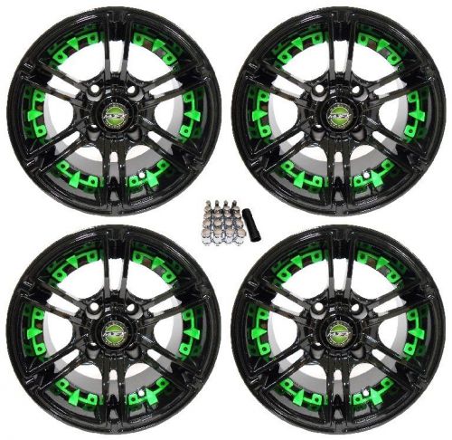 Madjax 14&#034; mirage black/green golf cart wheels/rims ez-go &amp; club car