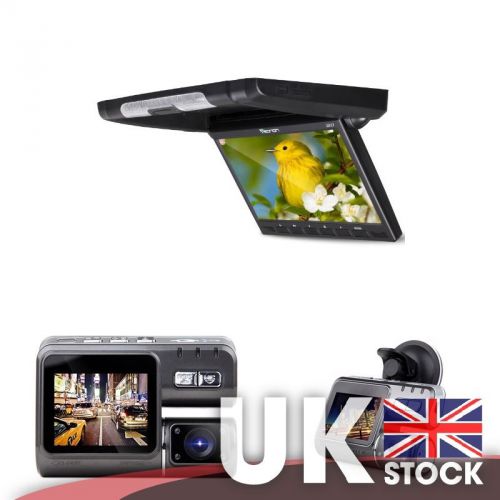 10.1&#034; screen hd flip down car monitor (black) + 2&#034; lcd monitor 720p hd dashcam