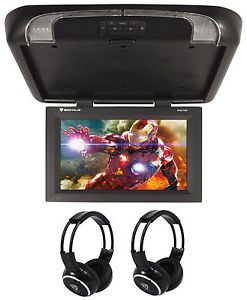 Rockville rvd17hd-bk black 17&#034; flip down car monitor + wireless headphones