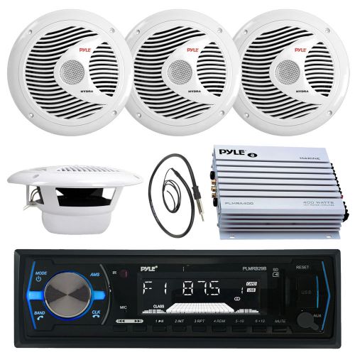 Pyle black aux boat am fm radio,6.5&#034; 120w speakers,antenna,400w marine amplifier