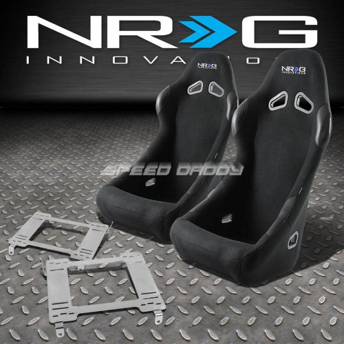 Nrg black cloth bucket racing seats+stainless steel bracket for 94-05 neon r/t