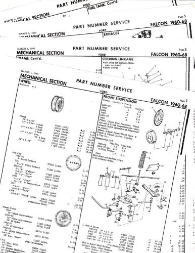 1960 1961 1962 1963 1964 1965-1968 ford falcon mechanical parts numbers sheets !