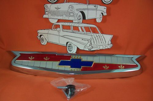 1956 chevy 6 cylinder hood emblem w/chrome bezel sedan wagon hardtop made in usa