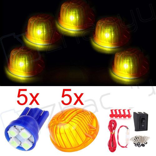 5x t10 ice blue led round cab marker light lamps amber wiring kit for chevy c/k