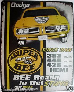 Vintage replica tin metal sign dodge charger super bee mopar motor hemi chrysler