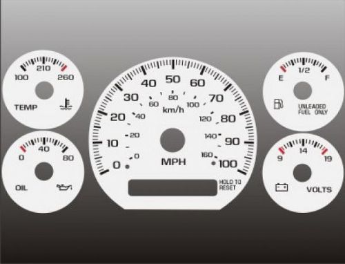 1998-2005 chevrolet s10 blazer non tach manual dash cluster white face gauges