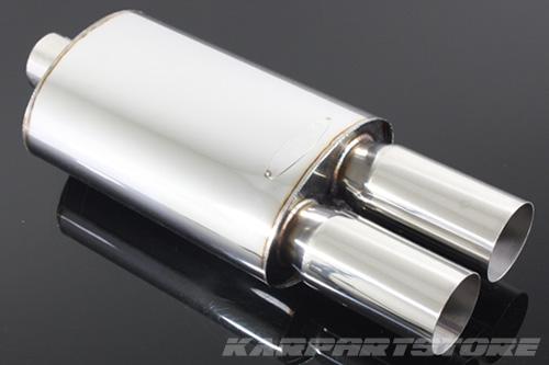 2x 2.5" inlet/3"outlet chrome dual round tip hi-flow performance exhaust muffler