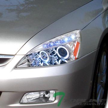 Chrome drl led halo rims projector head lights lamps signal 03-07 honda accord