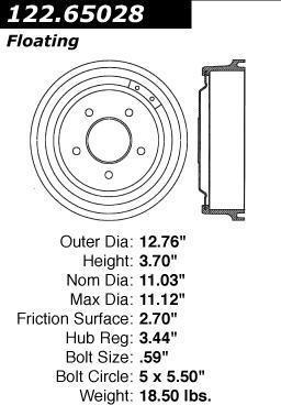 Centric 122.65028 rear brake drum-premium drum