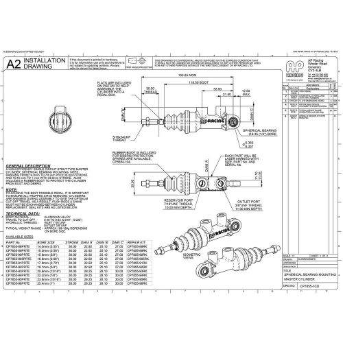 Ap racing cp7855 master cylinder with spherical bearing mount, .700 (7/10) inch