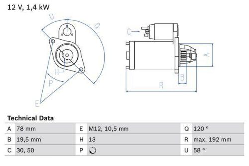 Starter motor fits vauxhall mokka j13 1.7d 12 to 20 a17dts bosch r1540010